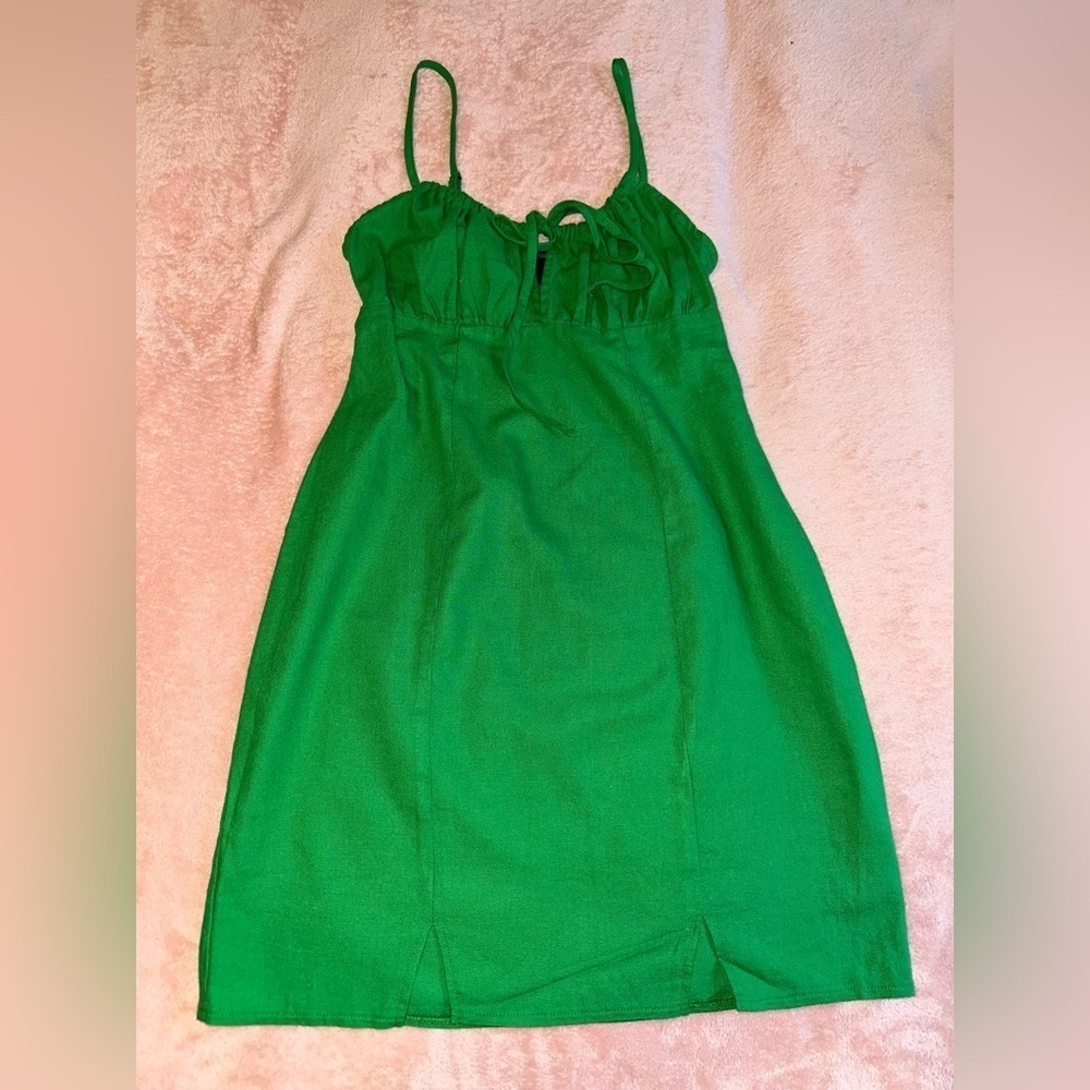 Wild Fable Women's Green Ruched Linen Mini Slip Dress